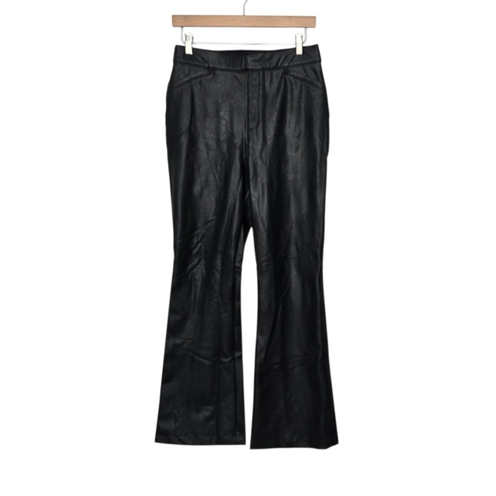 Spanx Black Faux Leather Flare Pants High Rise Shaping Trousers Size Large